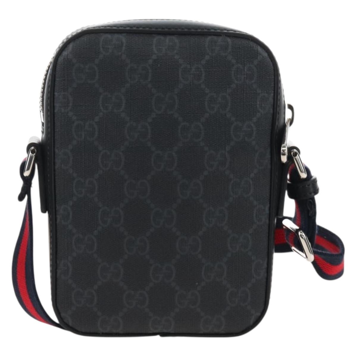 GUCCI GG Supreme Sherry Line Shoulder Bag PVC Black Silver 682357 Auth 213311V