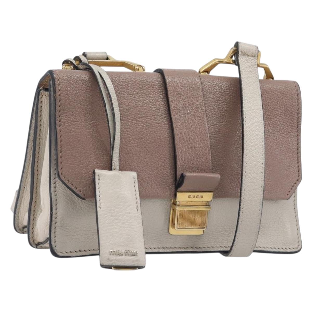 Miu Miu Madras Shoulder Bag Leather Purple Gray Auth 213312