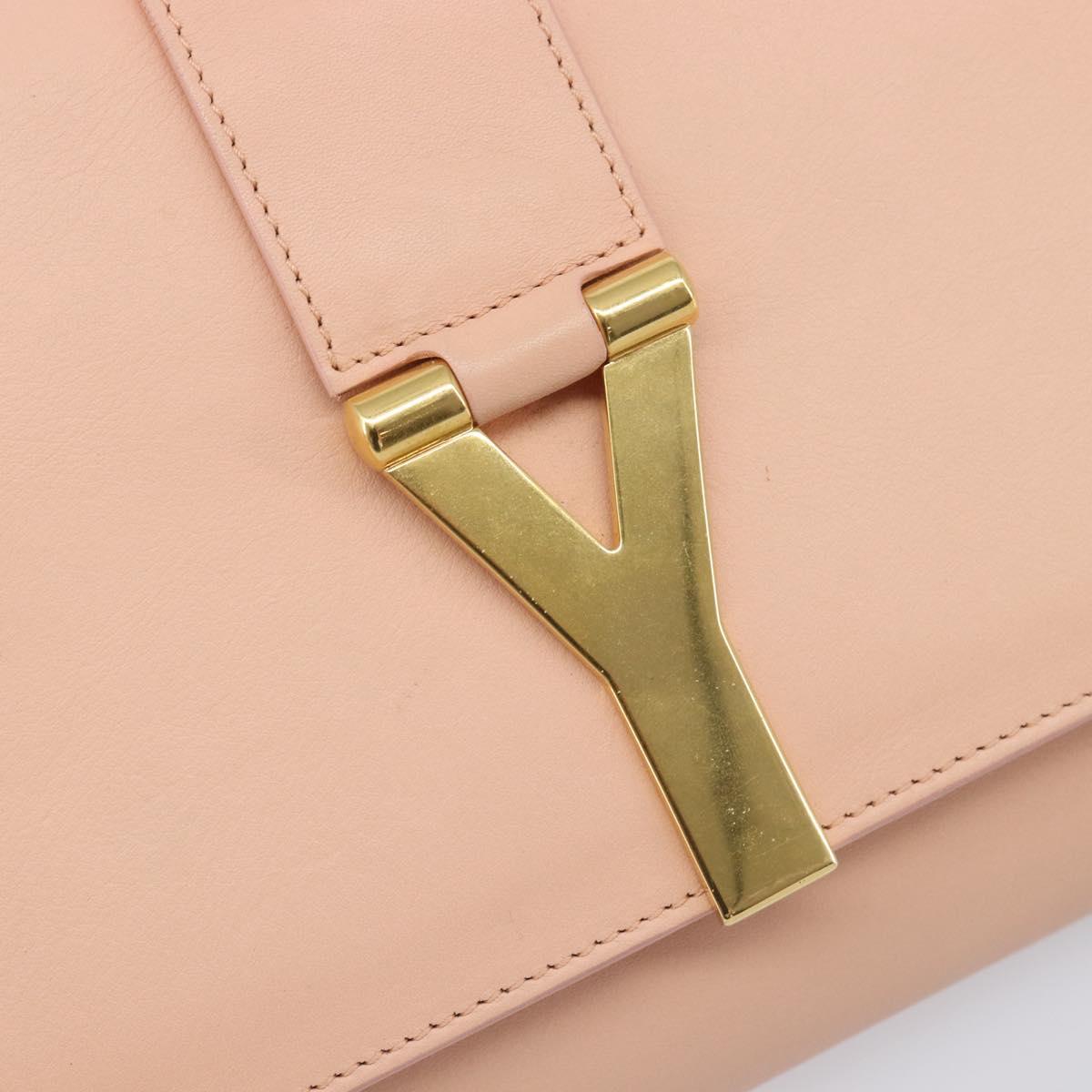 Saint Laurent Y Line Clutch Bag Leather Pink Gold 311213 Auth 213314