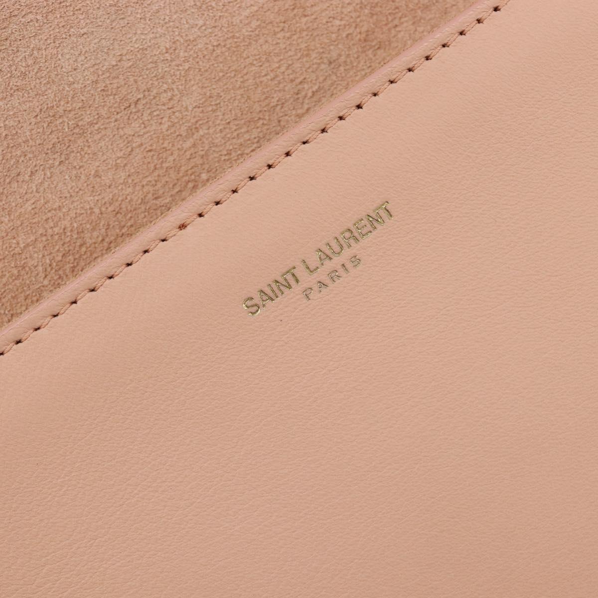 Saint Laurent Y Line Clutch Bag Leather Pink Gold 311213 Auth 213314