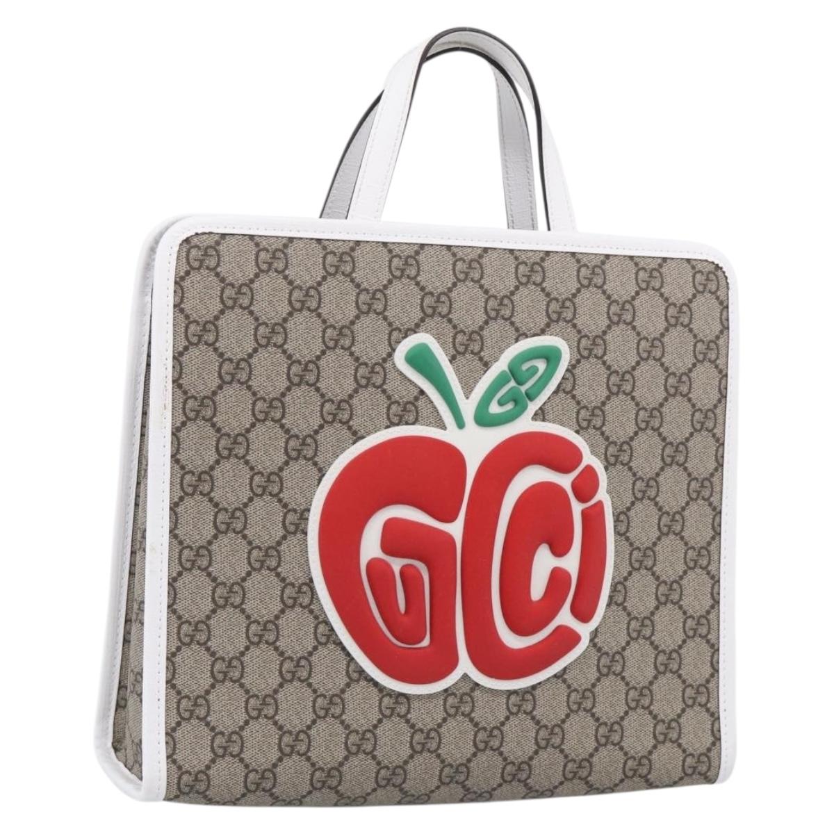 GUCCI GG Supreme Children's Hand Bag PVC Beige Silver 605614 Auth 213317M