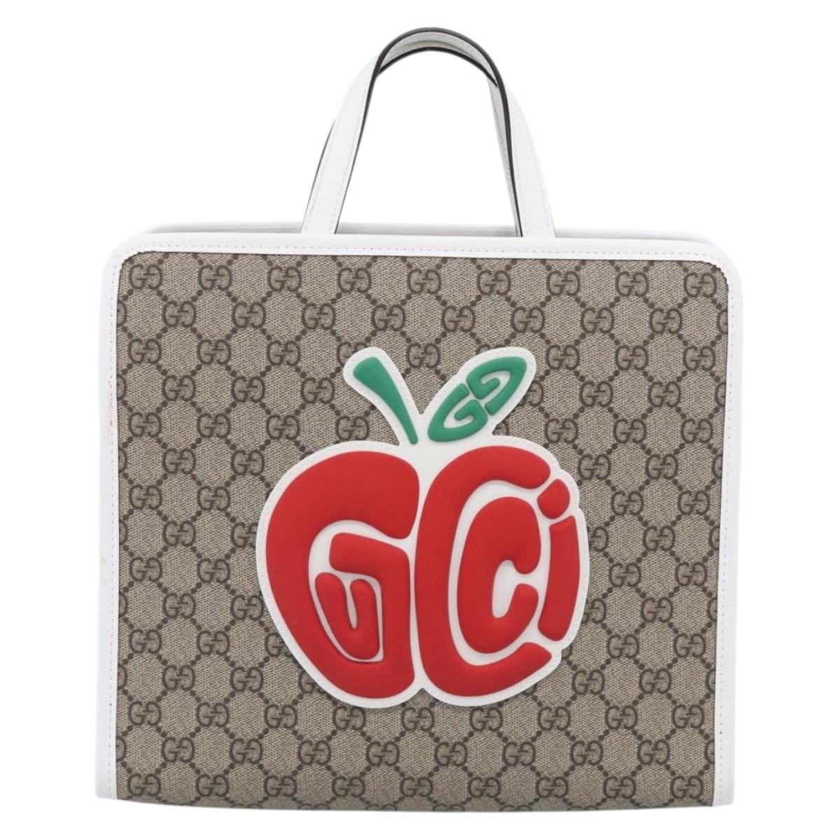 GUCCI GG Supreme Children's Hand Bag PVC Beige Silver 605614 Auth 213317M