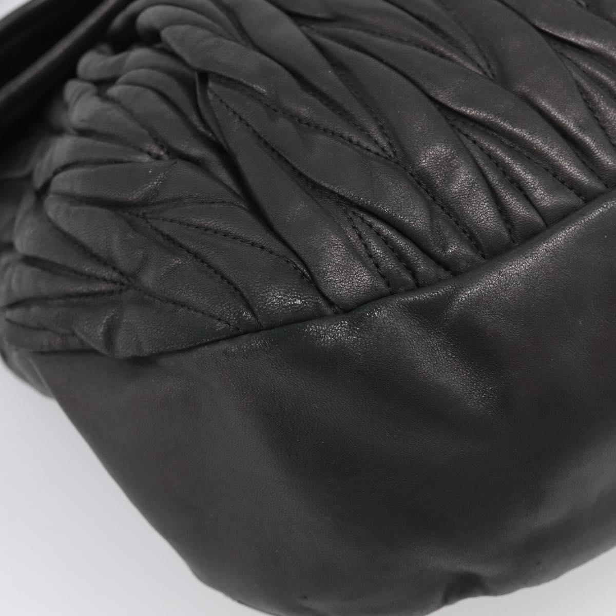 Miu Miu Matelasse Shoulder Bag Leather 2way Black Gold Auth 213318V