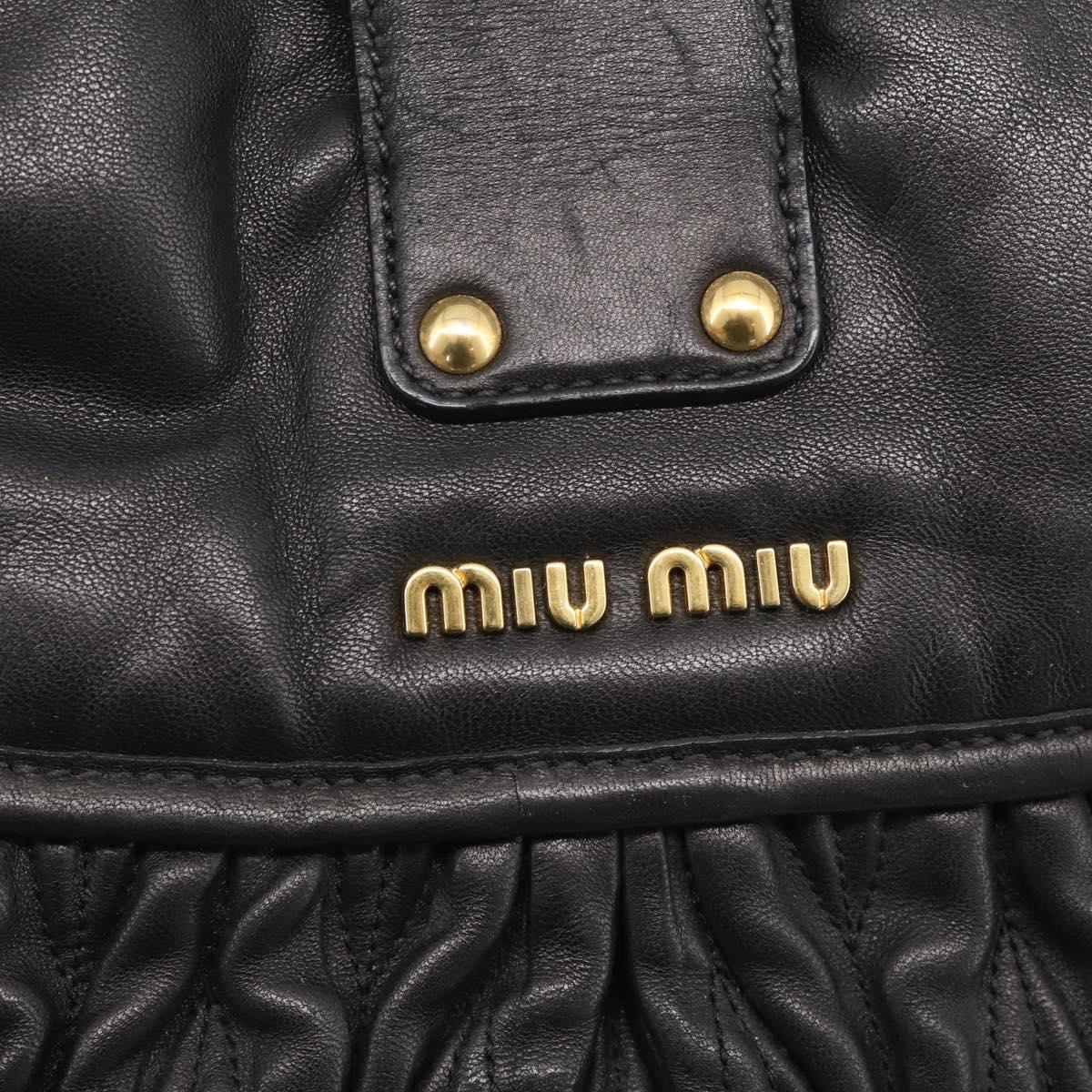 Miu Miu Matelasse Shoulder Bag Leather 2way Black Gold Auth 213318V