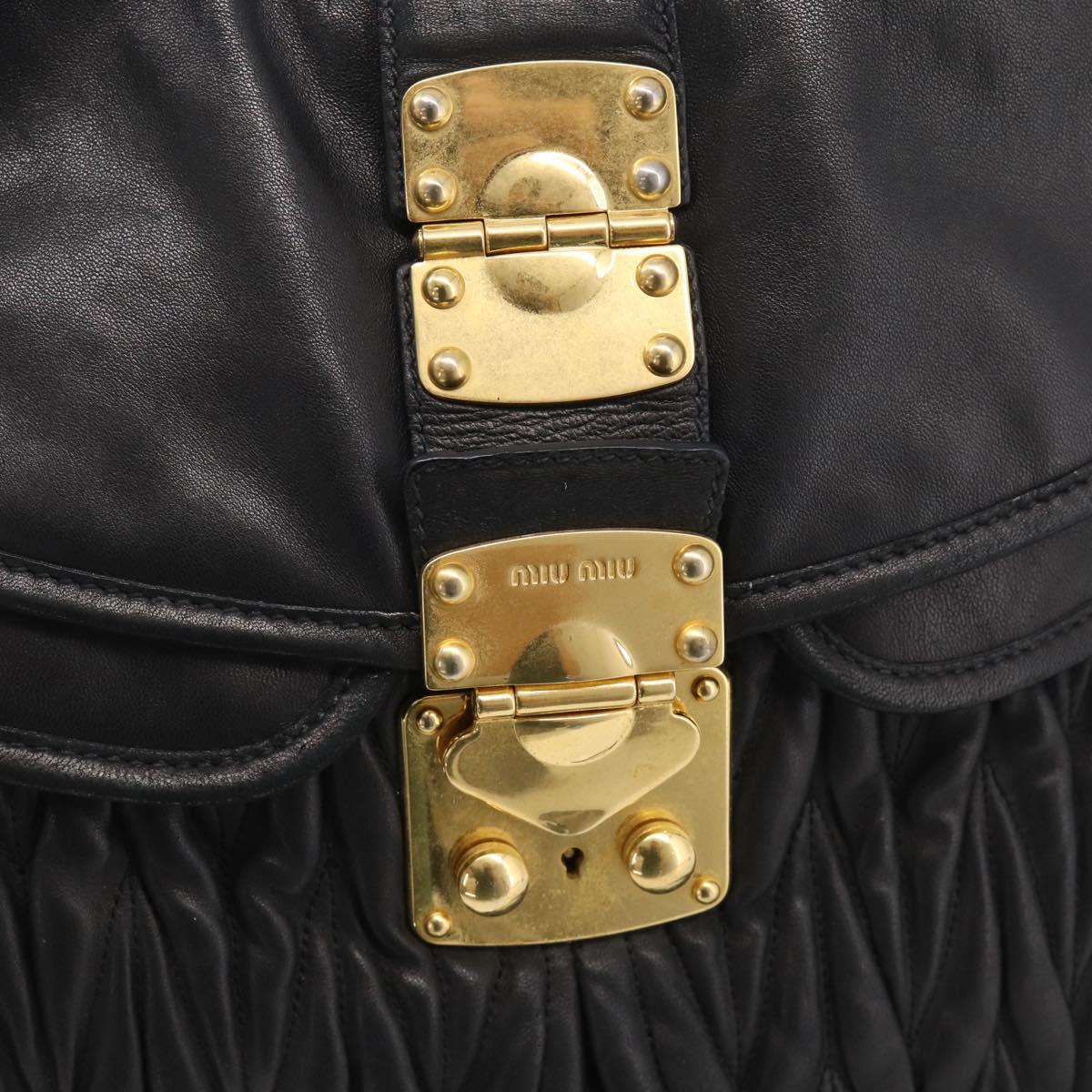 Miu Miu Matelasse Shoulder Bag Leather 2way Black Gold Auth 213318V