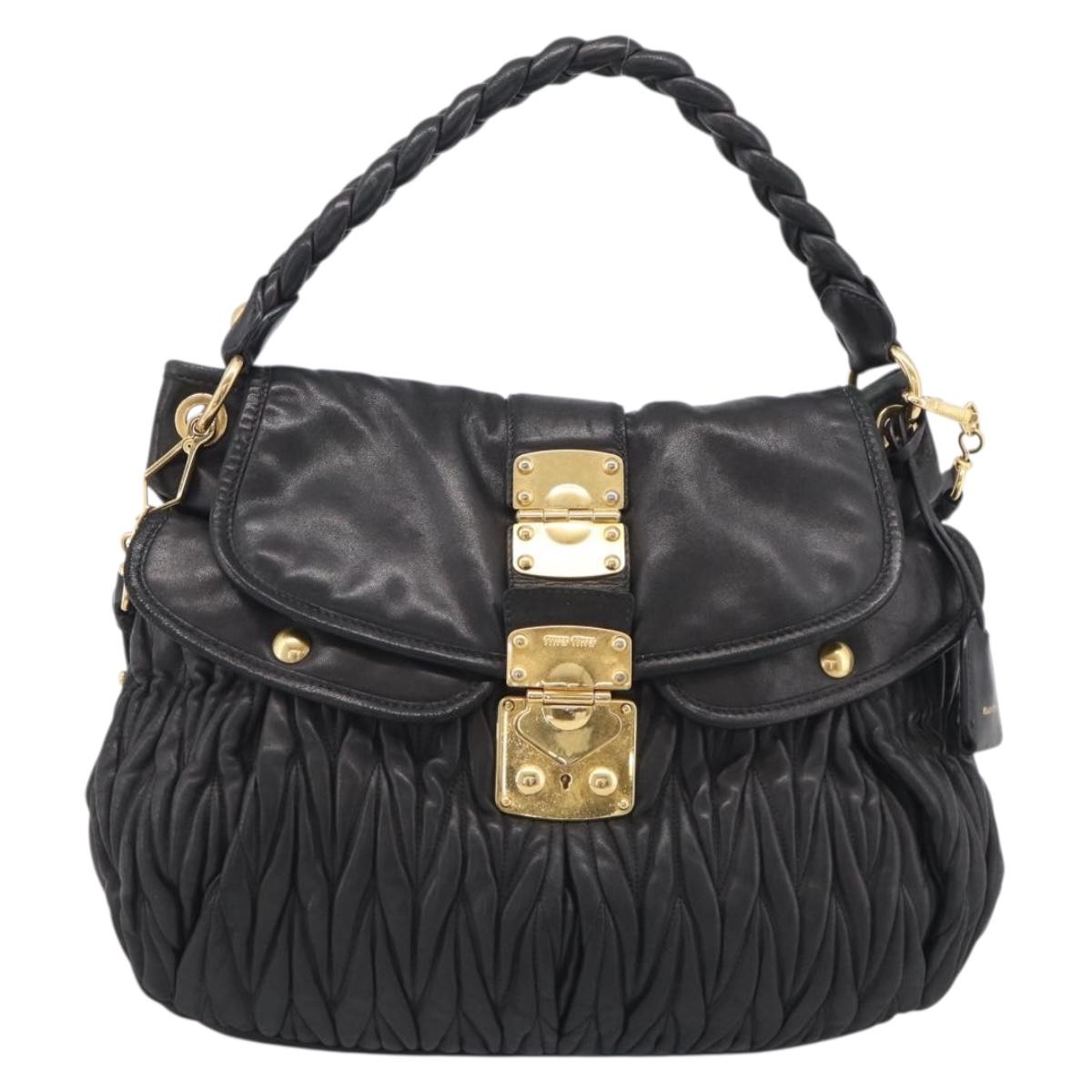 Miu Miu Matelasse Shoulder Bag Leather 2way Black Gold Auth 213318V