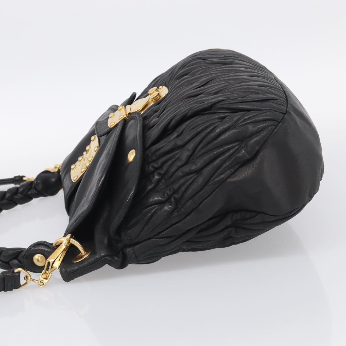 Miu Miu Matelasse Shoulder Bag Leather 2way Black Gold Auth 213318V