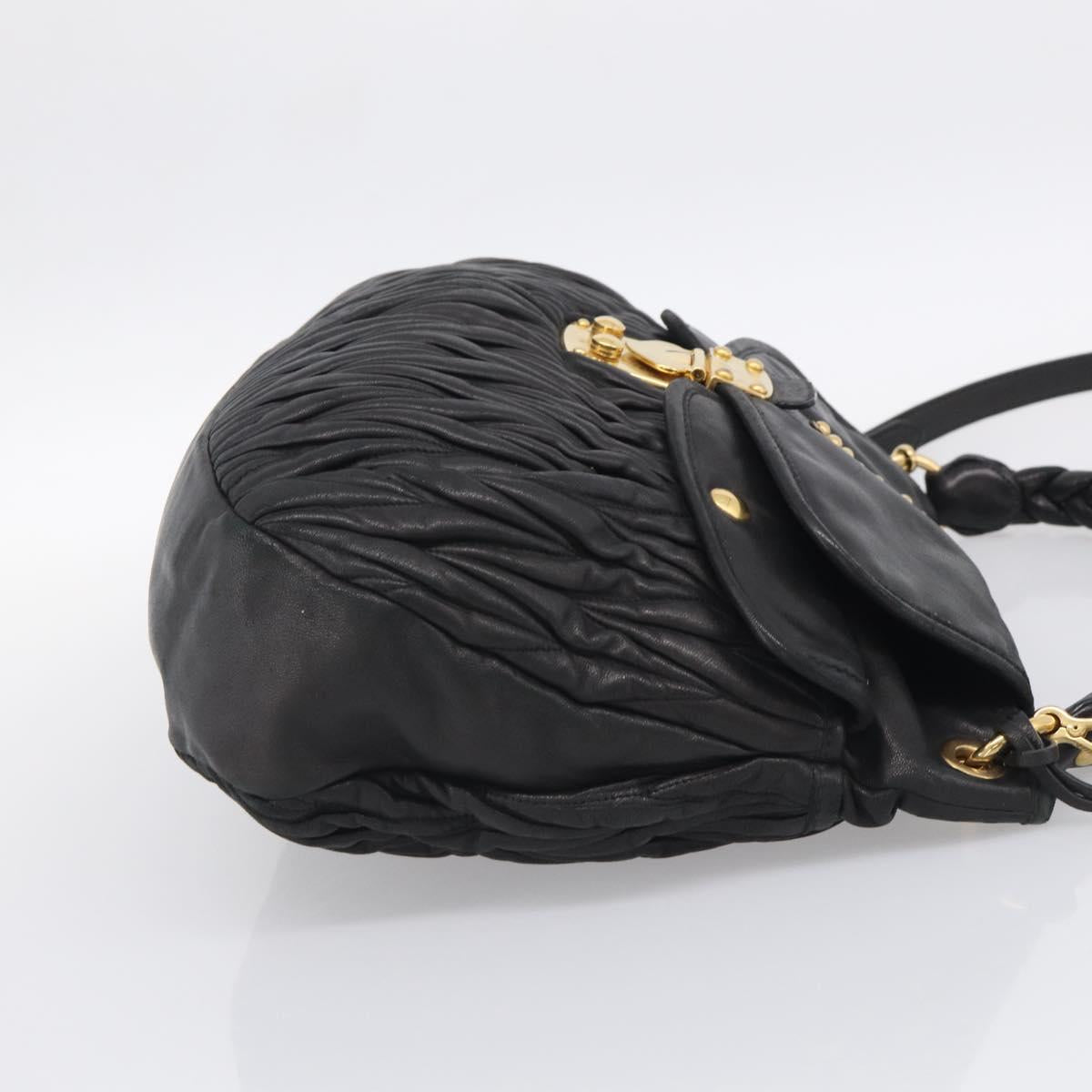 Miu Miu Matelasse Shoulder Bag Leather 2way Black Gold Auth 213318V