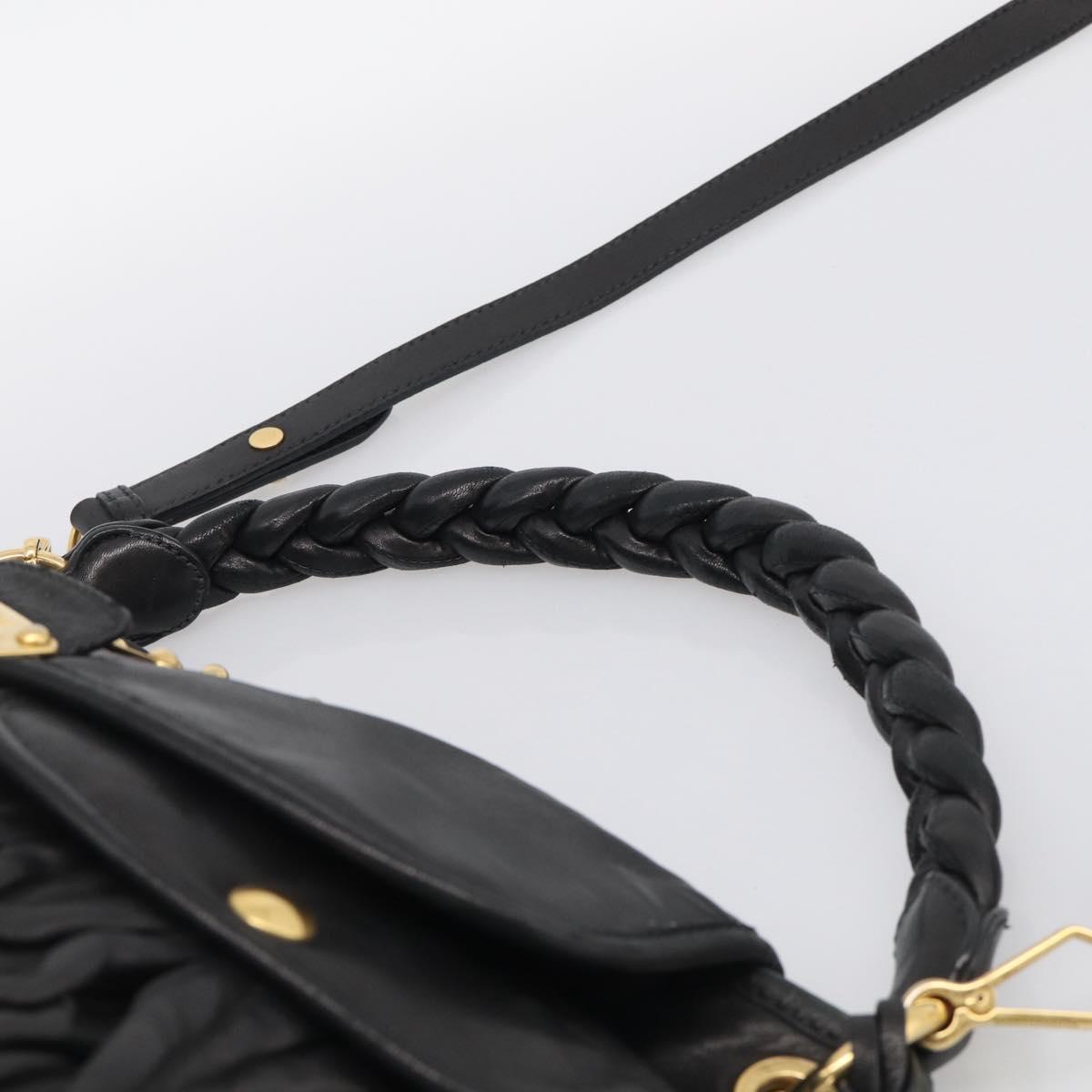 Miu Miu Matelasse Shoulder Bag Leather 2way Black Gold Auth 213318V