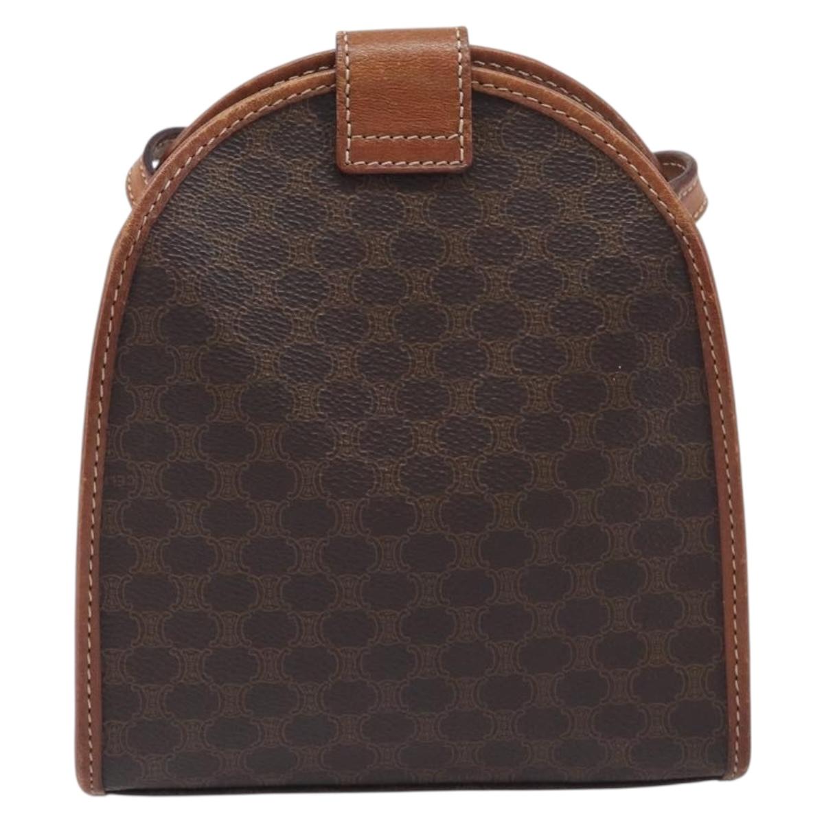 CELINE Macadam Canvas Shoulder Bag PVC Leather Brown Gold Auth 213322