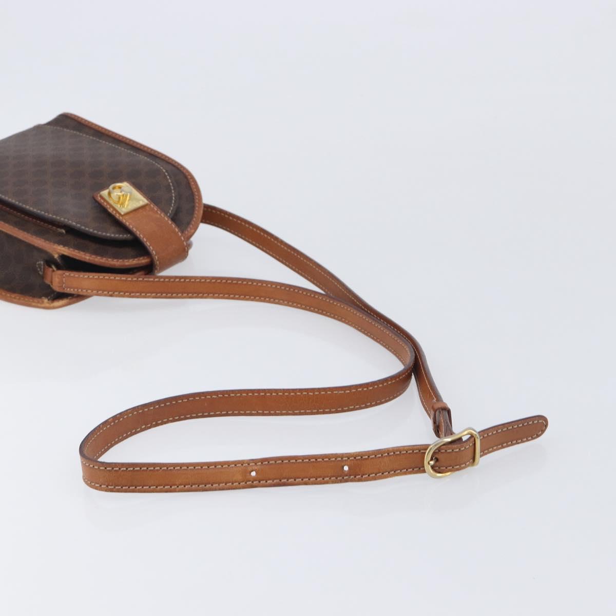 CELINE Macadam Canvas Shoulder Bag PVC Leather Brown Gold Auth 213322