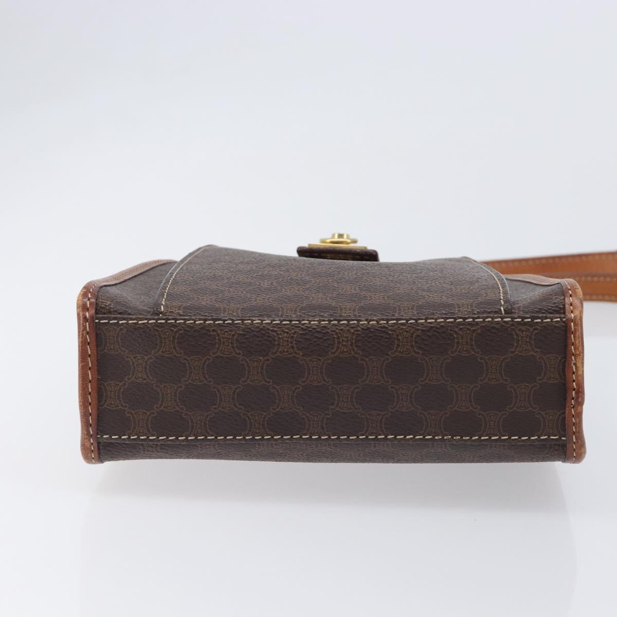 CELINE Macadam Canvas Shoulder Bag PVC Leather Brown Gold Auth 213322