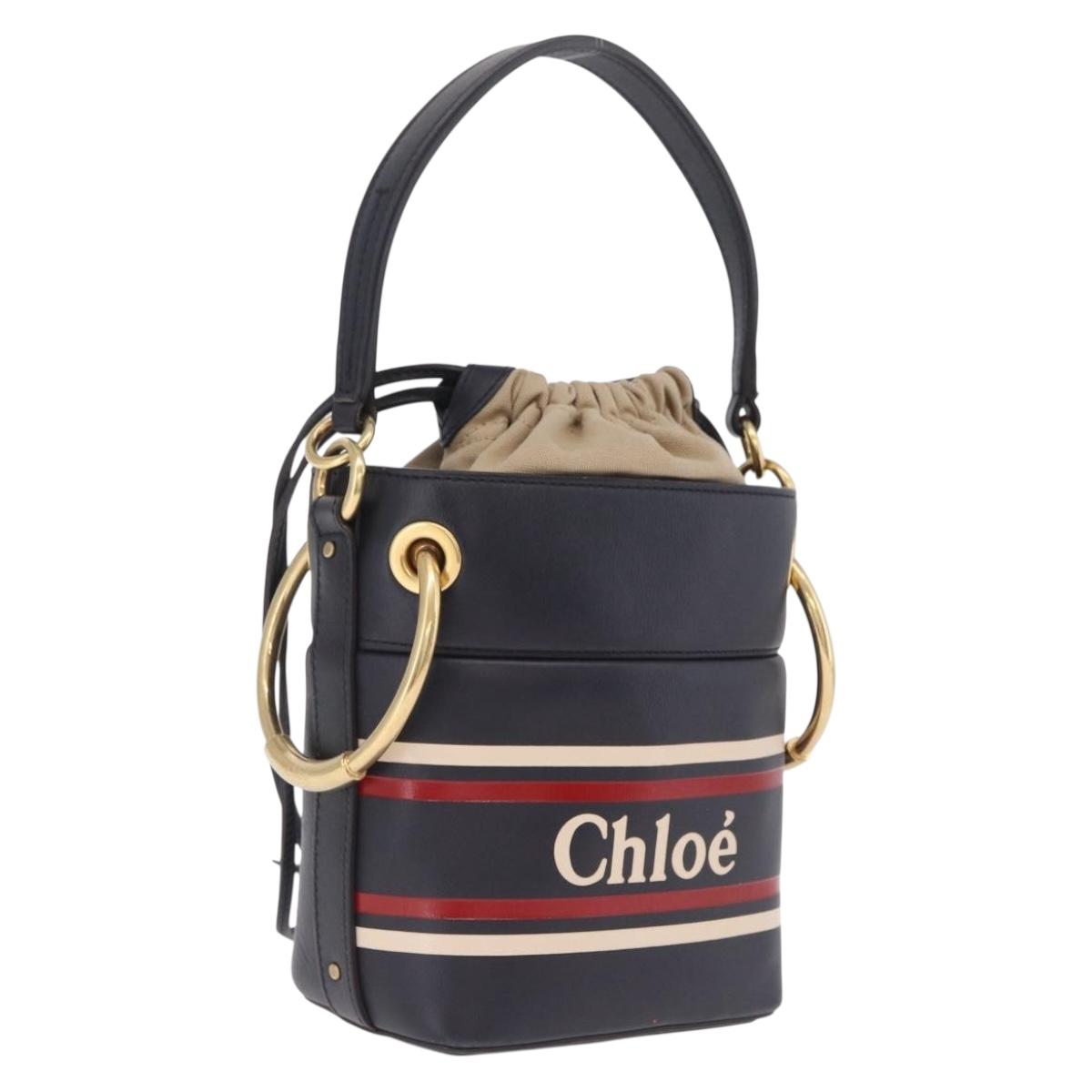Chloe Hand Bag Leather Navy Gold Auth 213323A