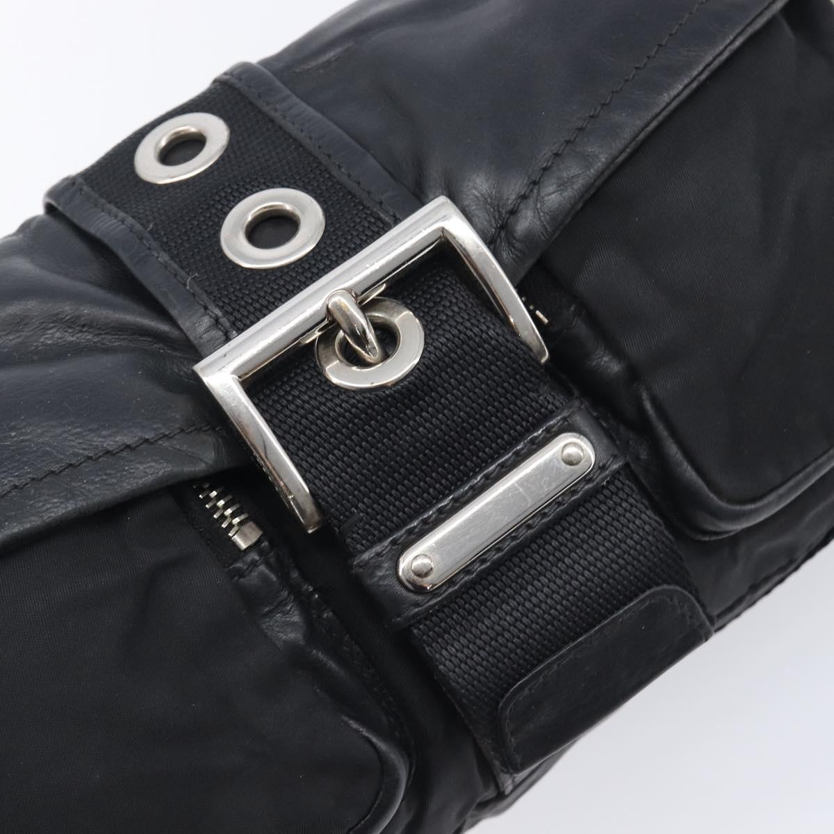 PRADA Shoulder Bag Nylon Leather Black Silver Auth 213330