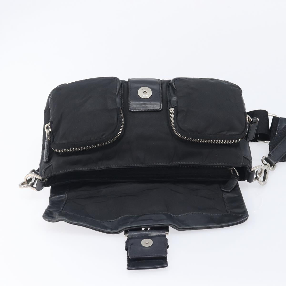 PRADA Shoulder Bag Nylon Leather Black Silver Auth 213330