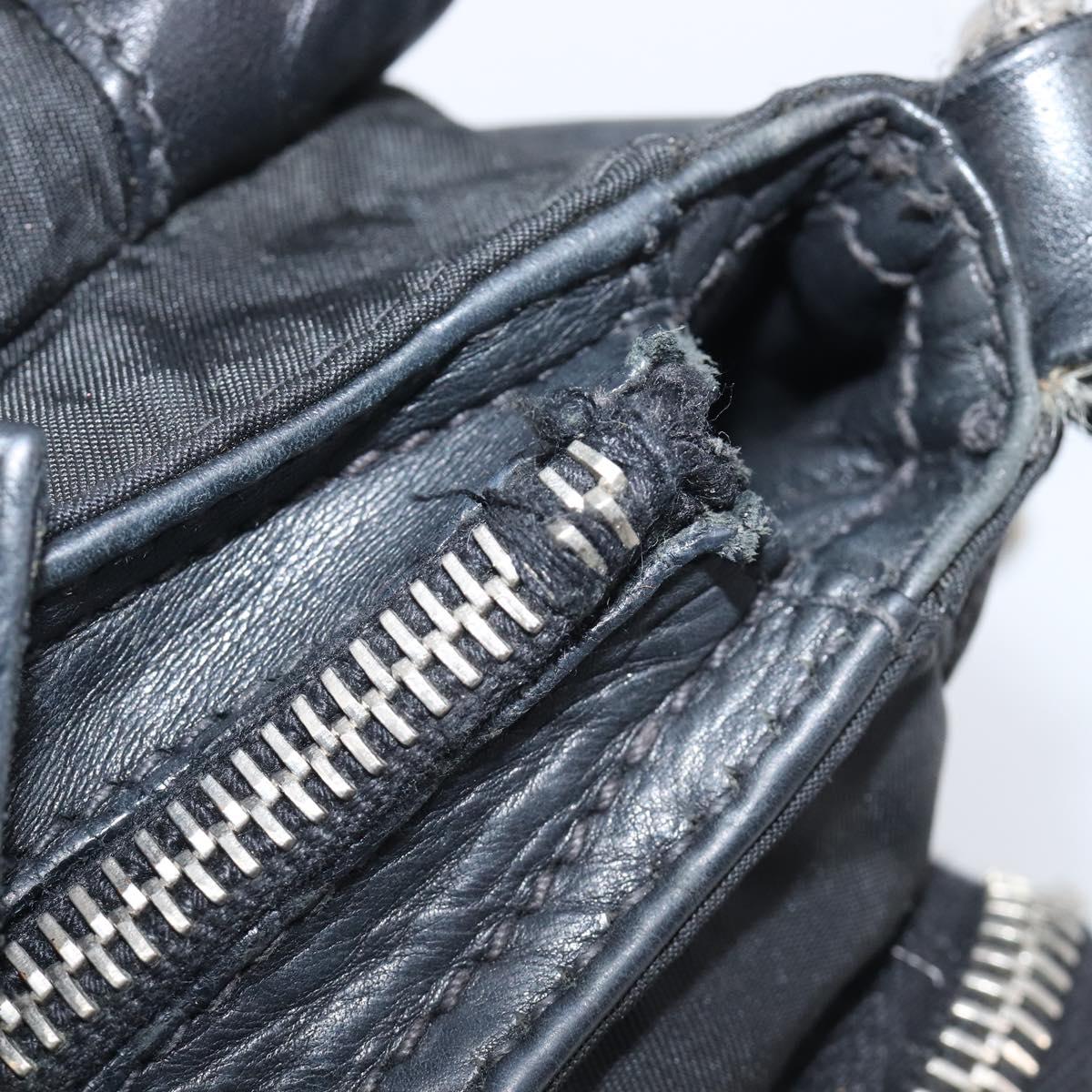 PRADA Shoulder Bag Nylon Leather Black Silver Auth 213330