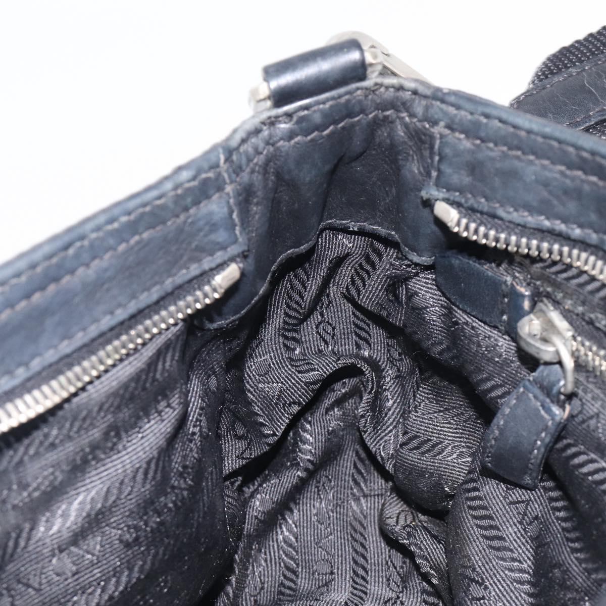 PRADA Shoulder Bag Nylon Leather Black Silver Auth 213330