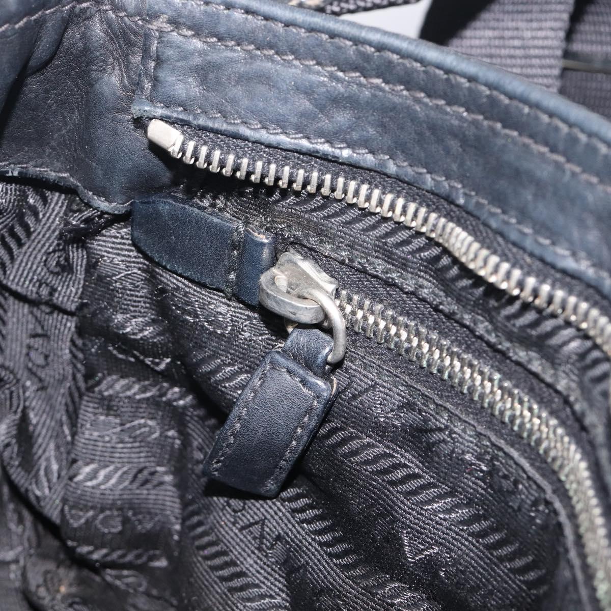 PRADA Shoulder Bag Nylon Leather Black Silver Auth 213330