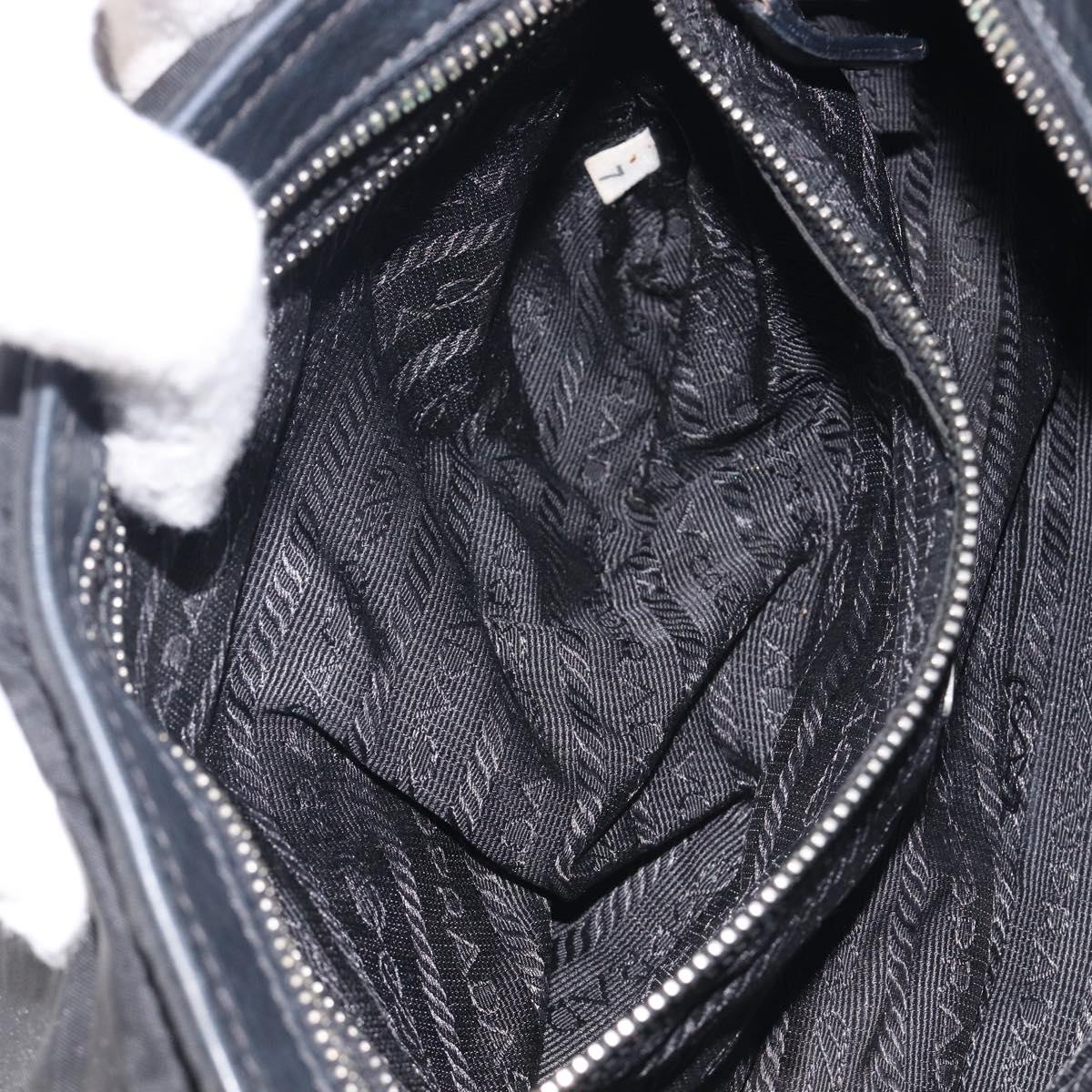 PRADA Shoulder Bag Nylon Leather Black Silver Auth 213330