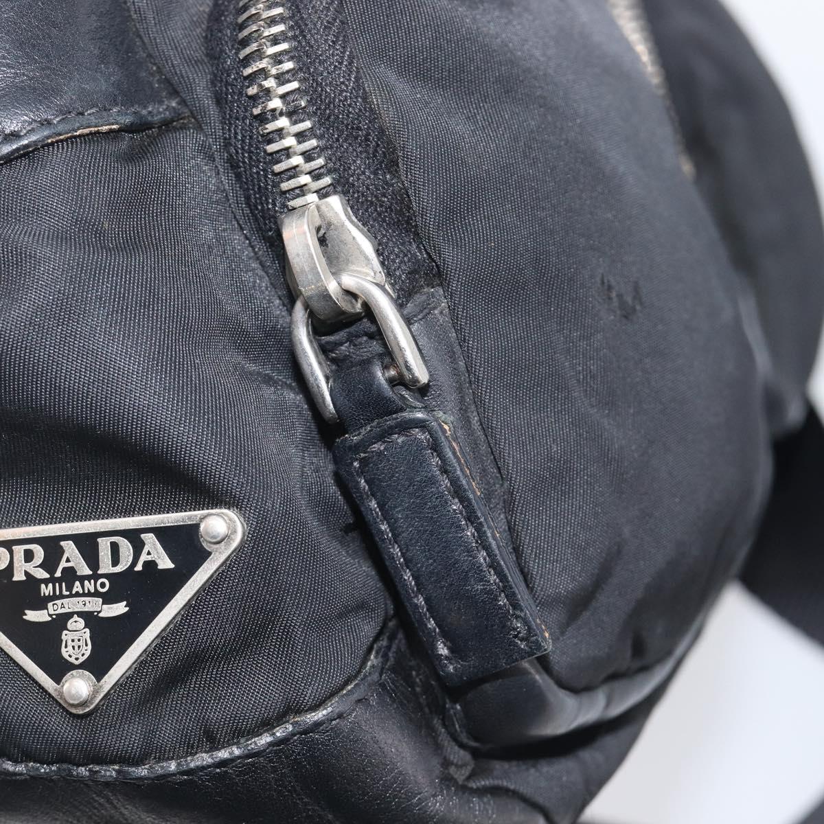 PRADA Shoulder Bag Nylon Leather Black Silver Auth 213330