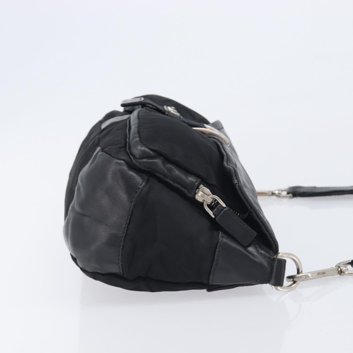 PRADA Shoulder Bag Nylon Leather Black Silver Auth 213330
