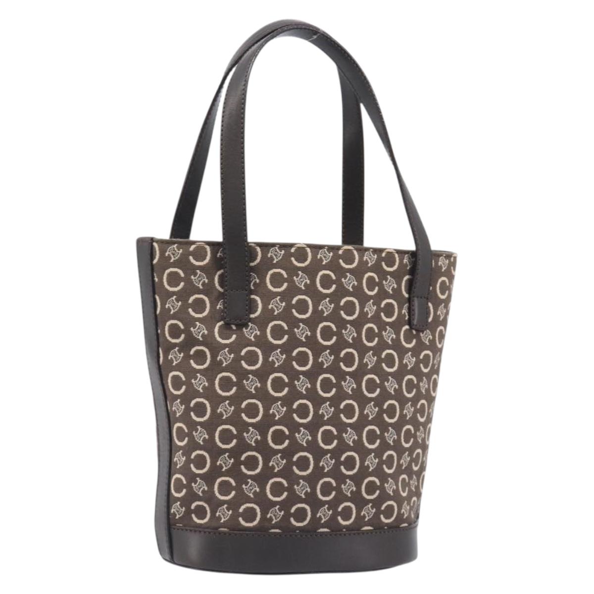 CELINE C Macadam Canvas Hand Bag Brown Gold Auth 213331