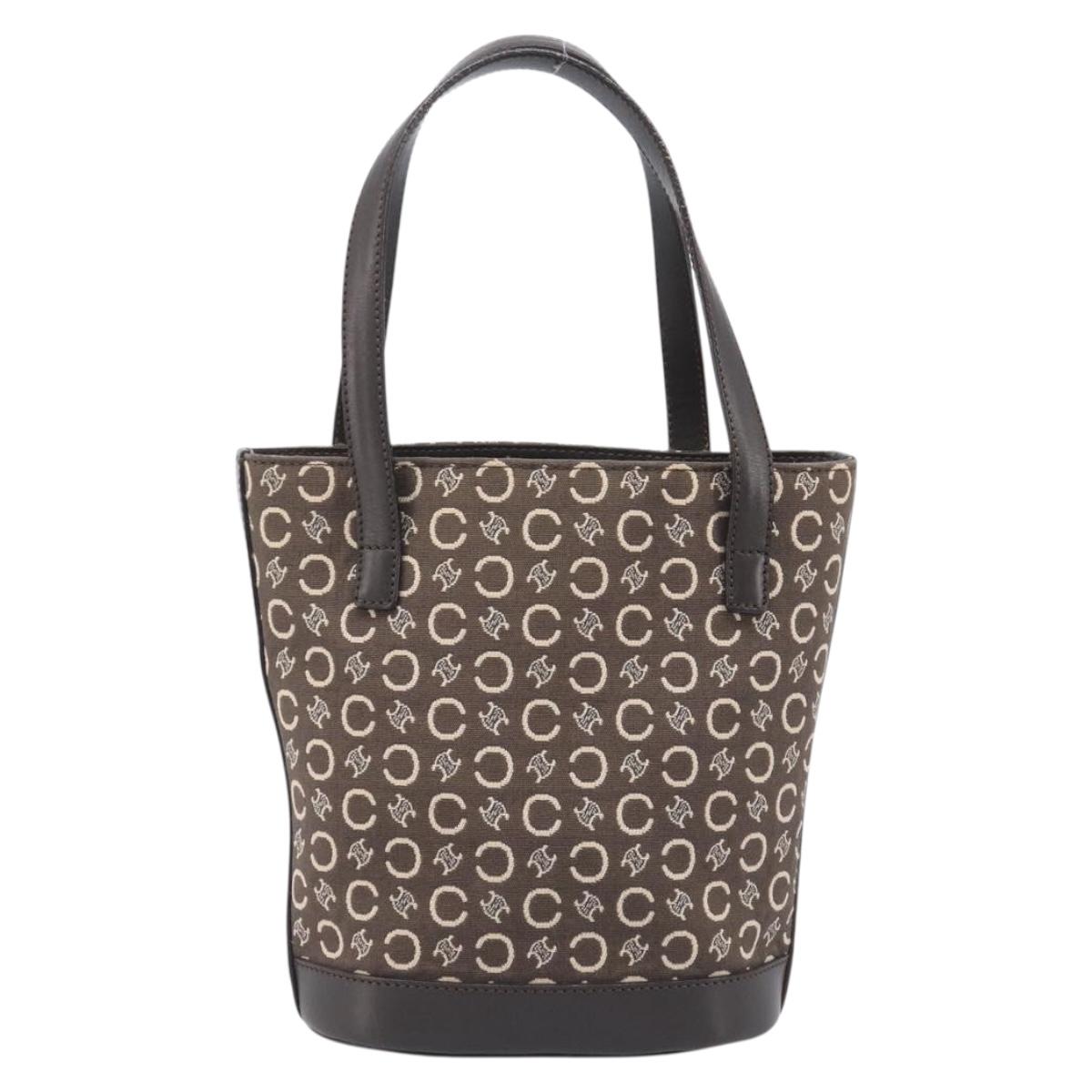 CELINE C Macadam Canvas Hand Bag Brown Gold Auth 213331