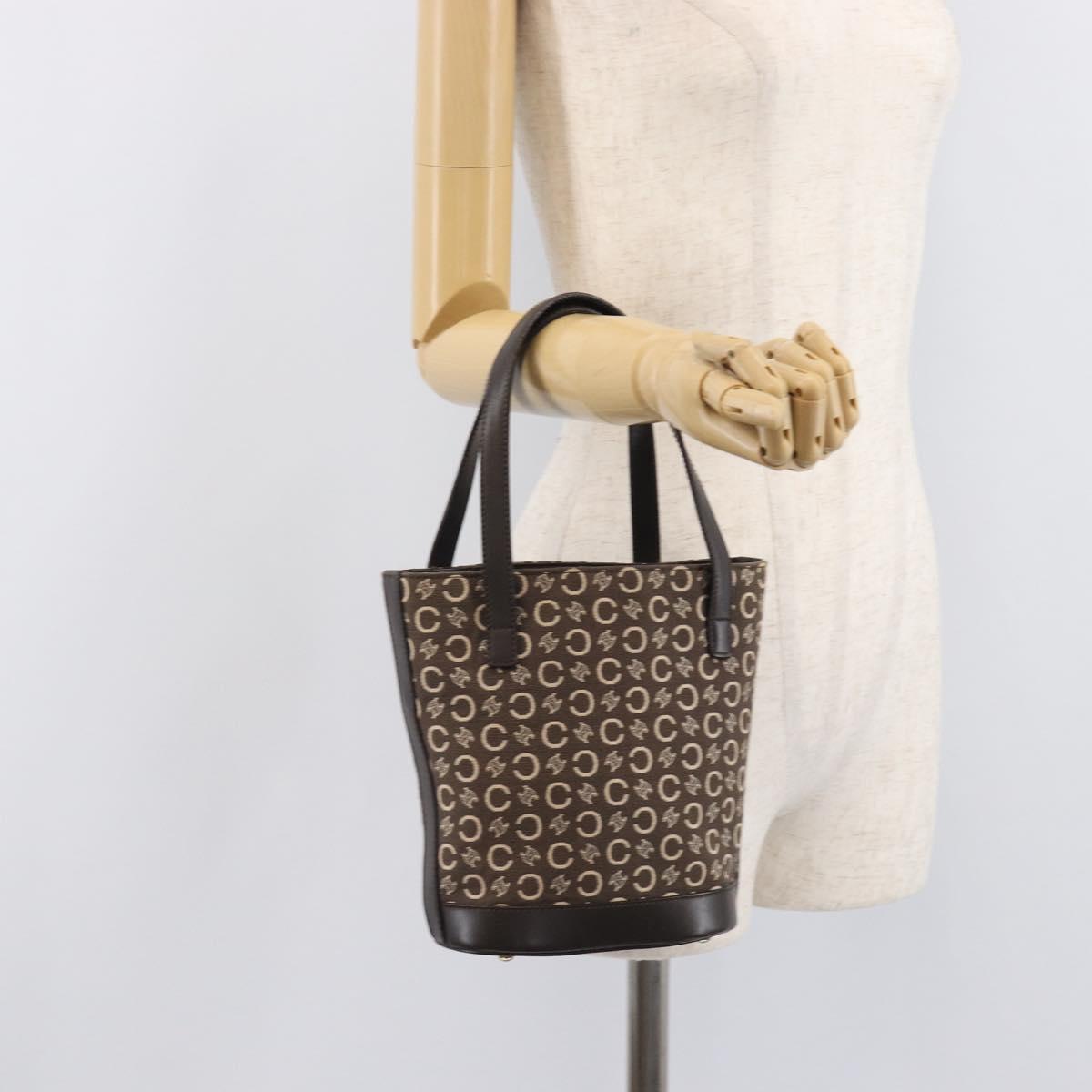 CELINE C Macadam Canvas Hand Bag Brown Gold Auth 213331