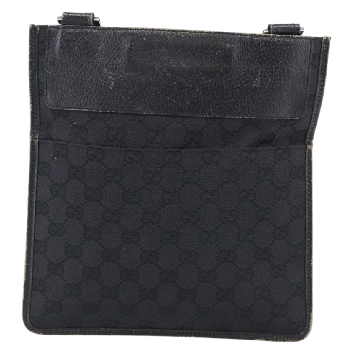 GUCCI GG Canvas Shoulder Bag Black Silver 27639 Auth 213332
