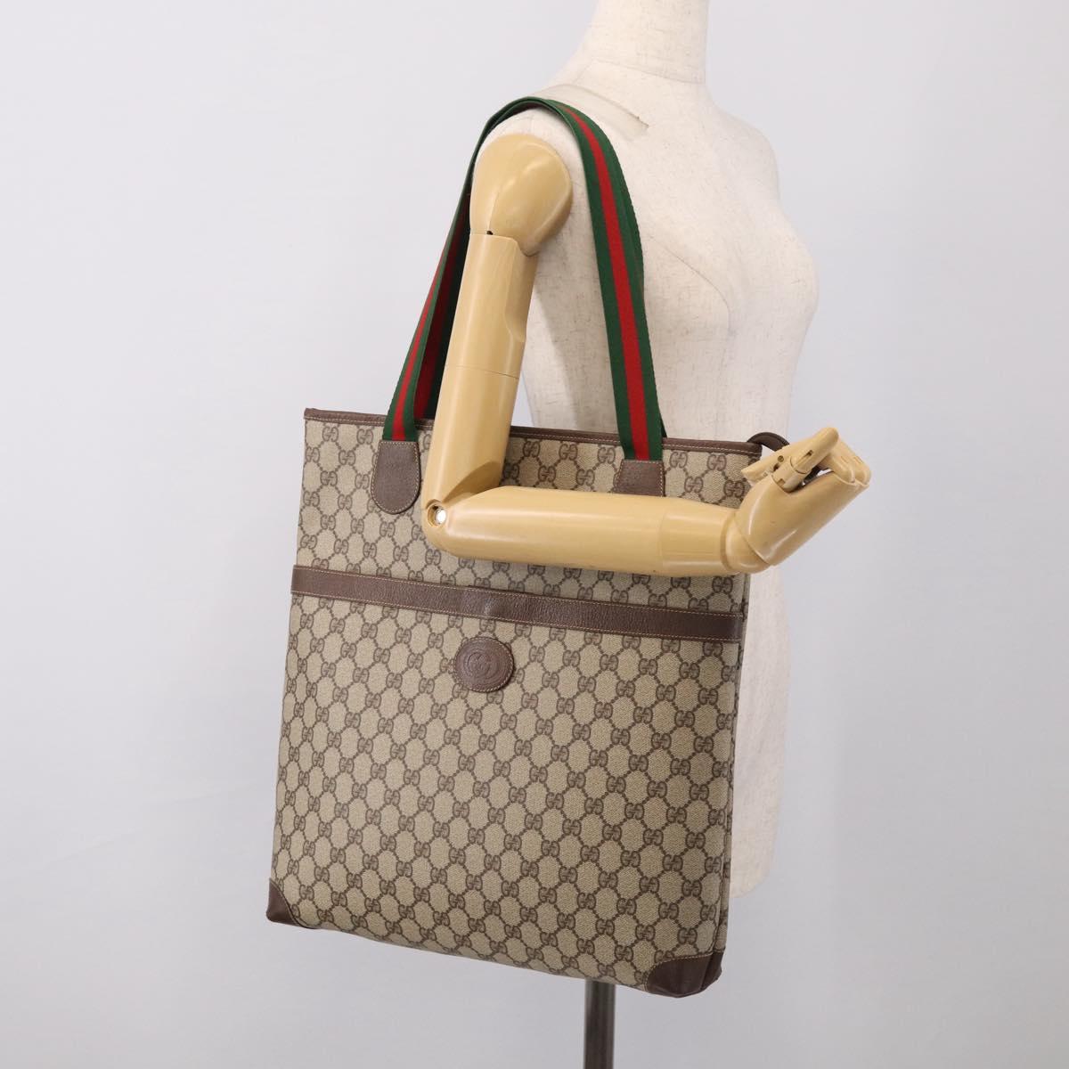 GUCCI Web Sherry Line GG Supreme Bag PVC Beige Gold 002 983 0163 Auth 213333A