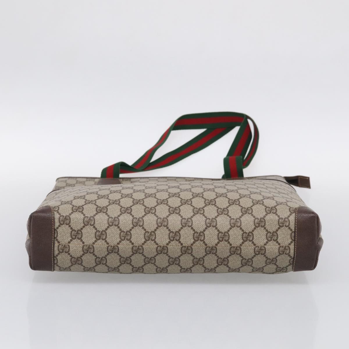 GUCCI Web Sherry Line GG Supreme Bag PVC Beige Gold 002 983 0163 Auth 213333A