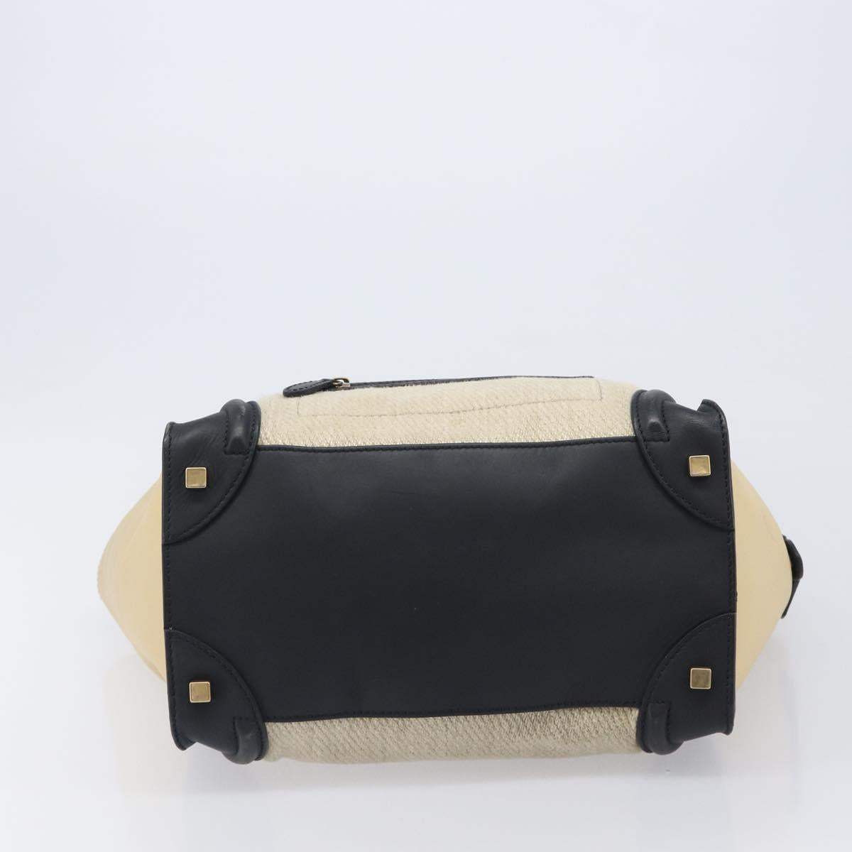 CELINE Luggage Mini Shopper Hand Bag Leather Canvas Beige Gold Auth 213334