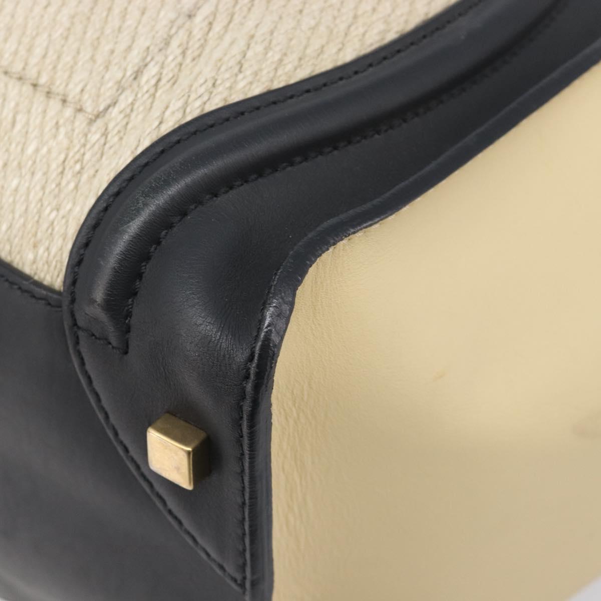 CELINE Luggage Mini Shopper Hand Bag Leather Canvas Beige Gold Auth 213334