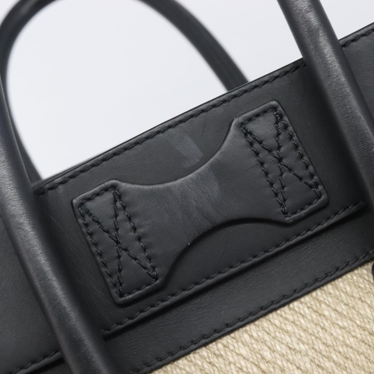 CELINE Luggage Mini Shopper Hand Bag Leather Canvas Beige Gold Auth 213334