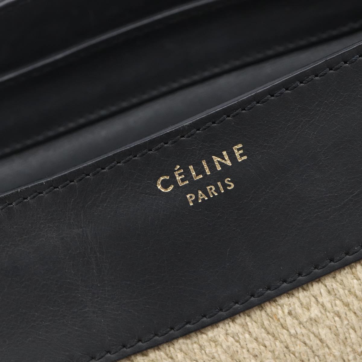 CELINE Luggage Mini Shopper Hand Bag Leather Canvas Beige Gold Auth 213334