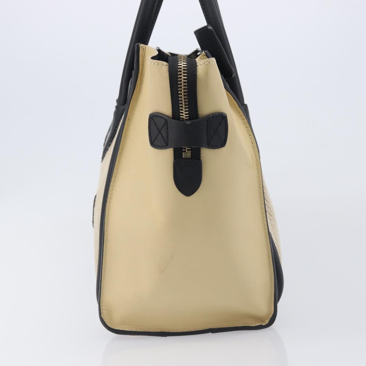 CELINE Luggage Mini Shopper Hand Bag Leather Canvas Beige Gold Auth 213334