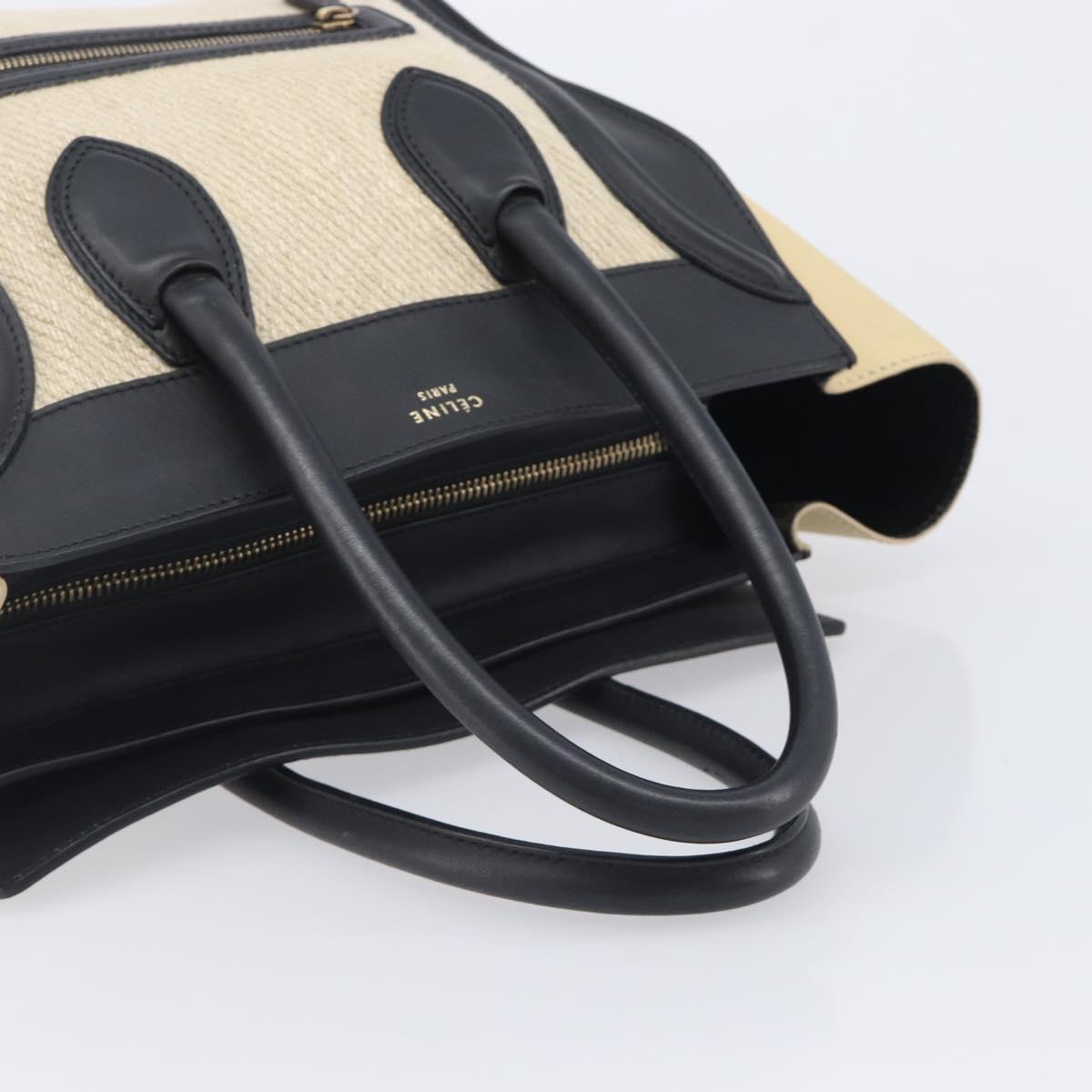 CELINE Luggage Mini Shopper Hand Bag Leather Canvas Beige Gold Auth 213334