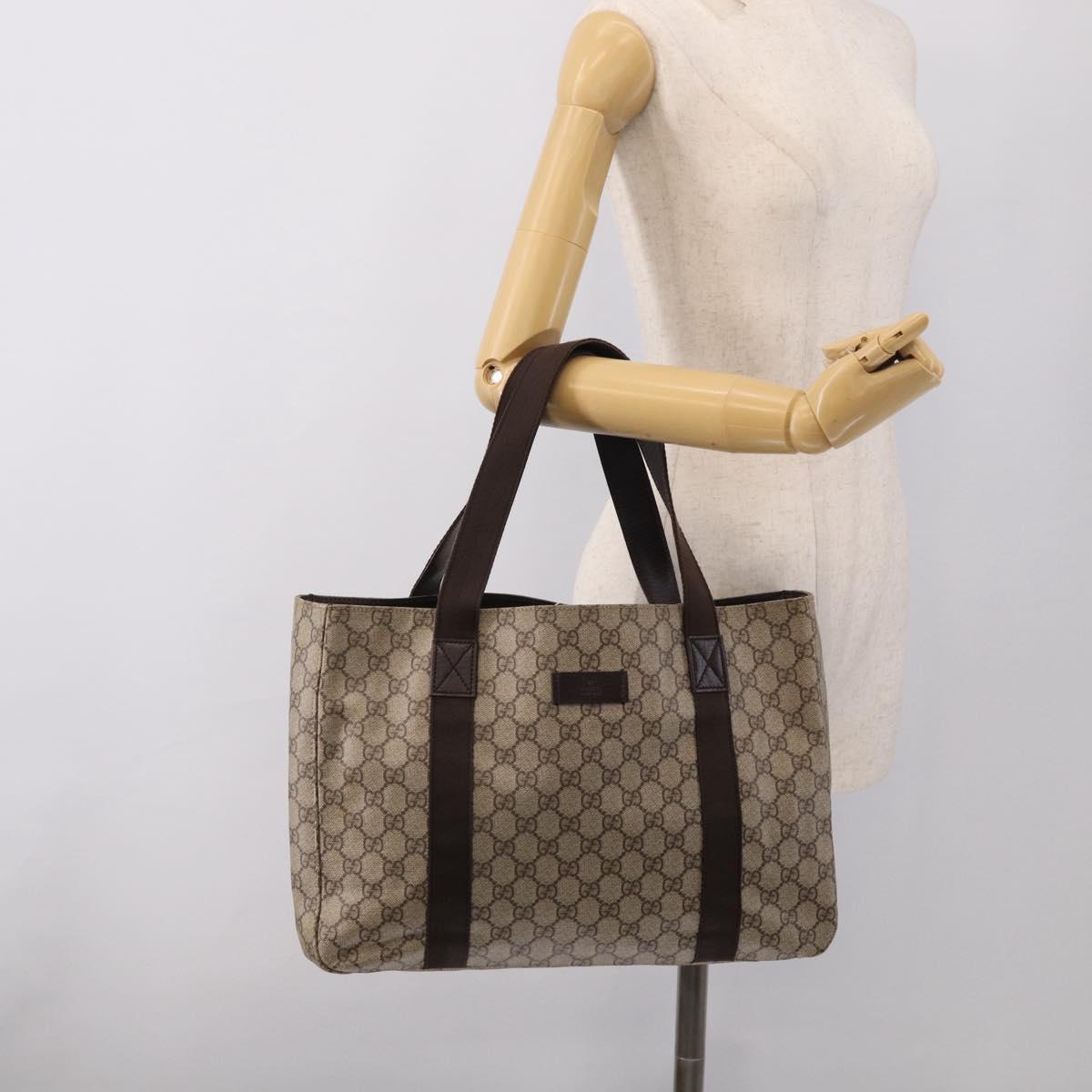 GUCCI GG Supreme Tote Bag PVC Beige 141624 Auth 213336A