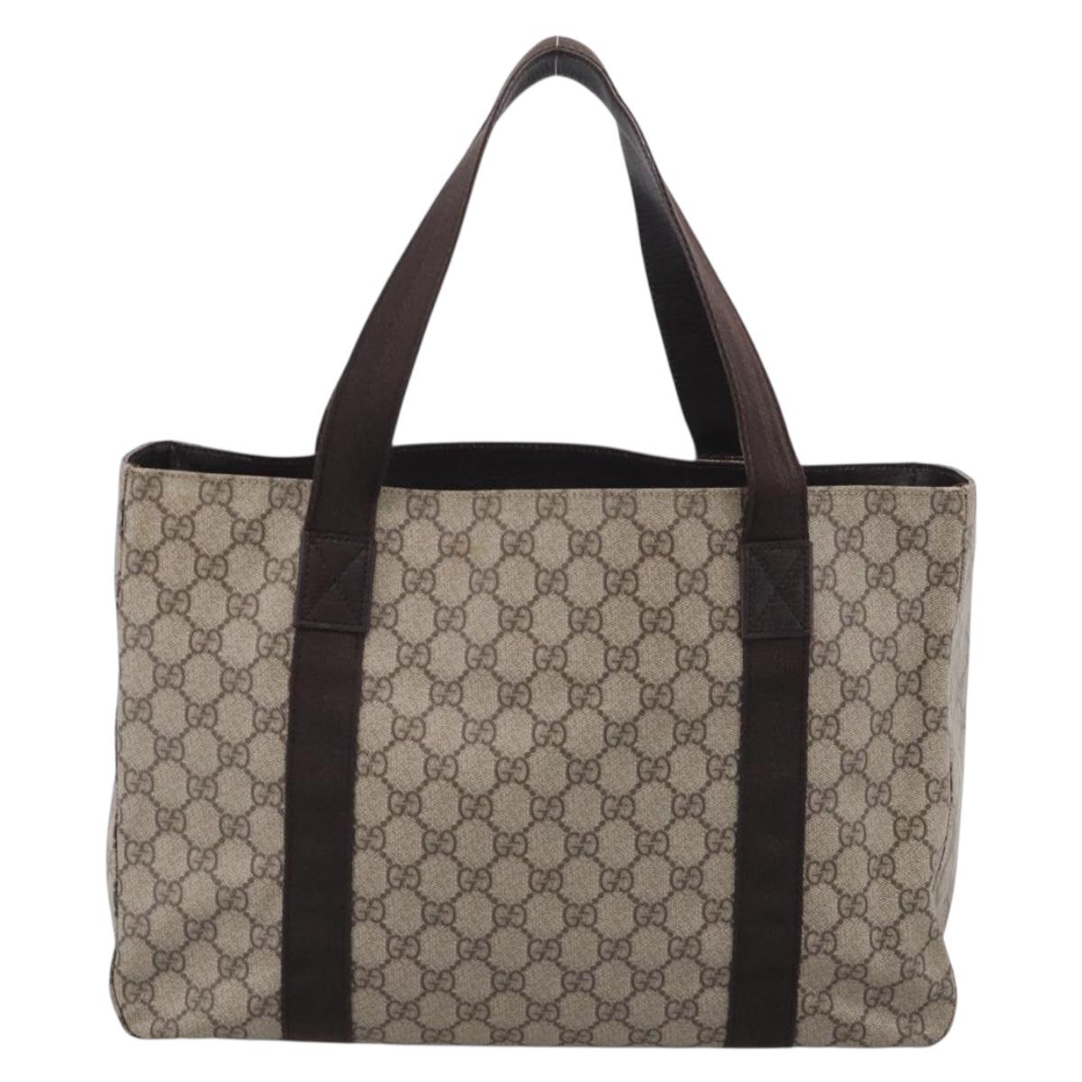 GUCCI GG Supreme Tote Bag PVC Beige 141624 Auth 213336A