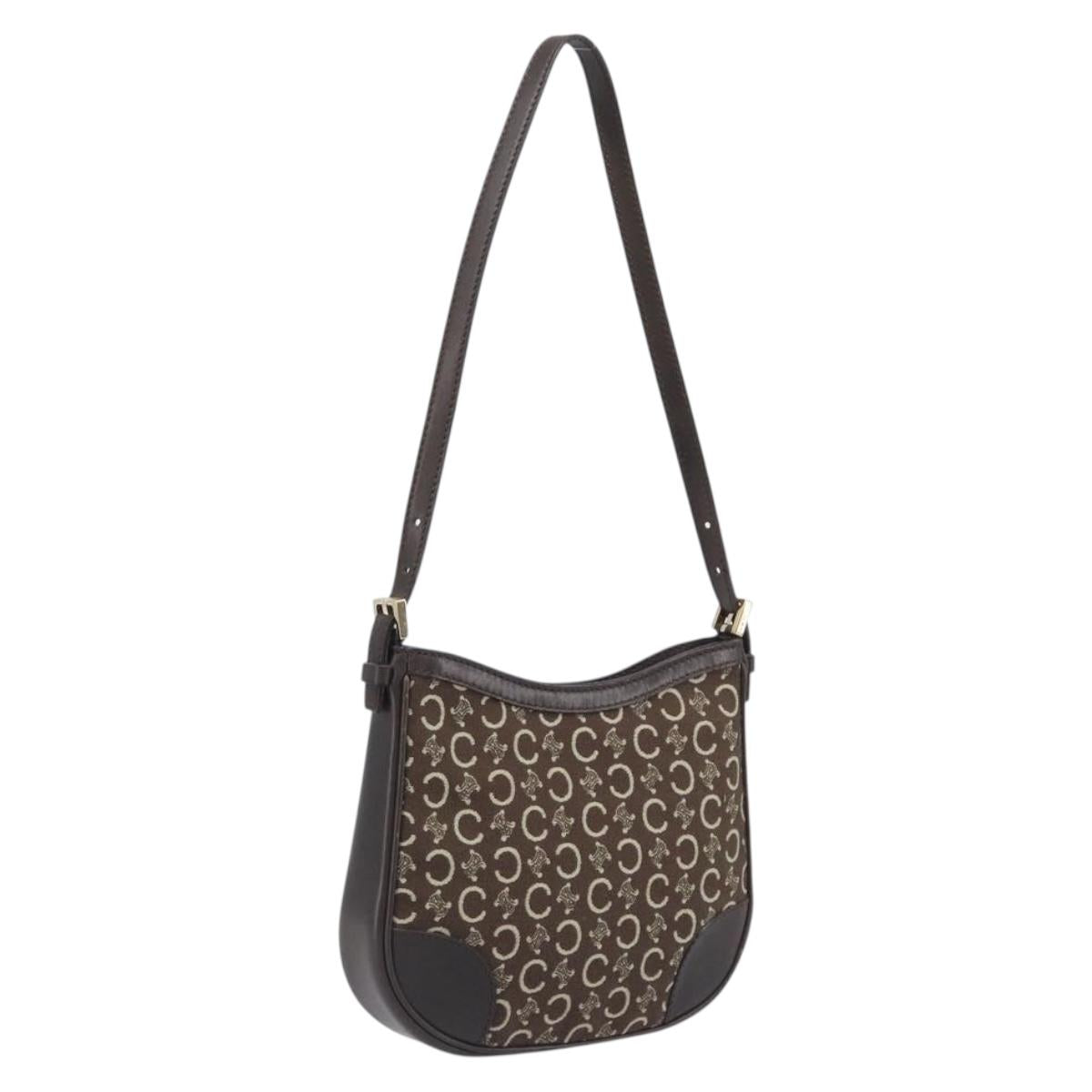 CELINE C Macadam Canvas Shoulder Bag Brown Gold Auth 213339A