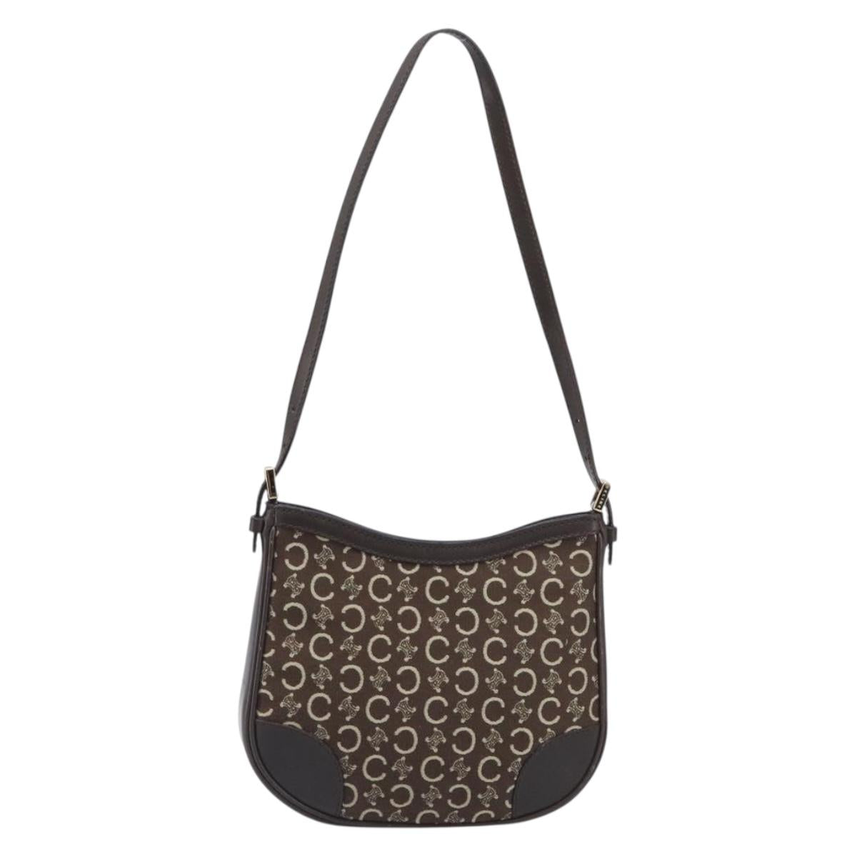 CELINE C Macadam Canvas Shoulder Bag Brown Gold Auth 213339A