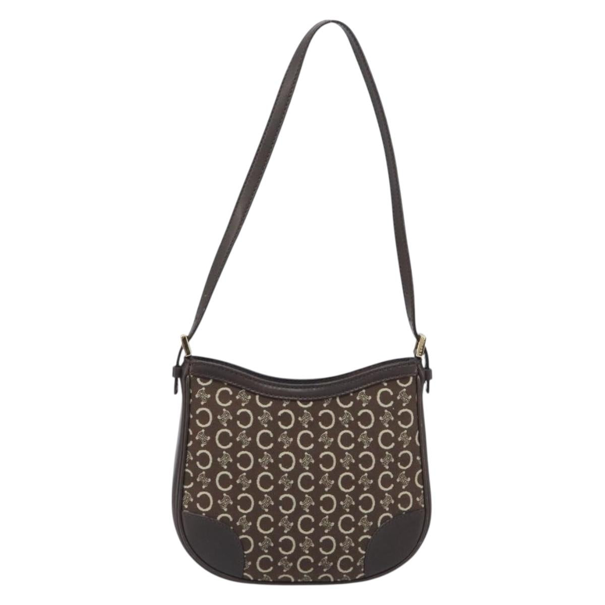 CELINE C Macadam Canvas Shoulder Bag Brown Gold Auth 213339A