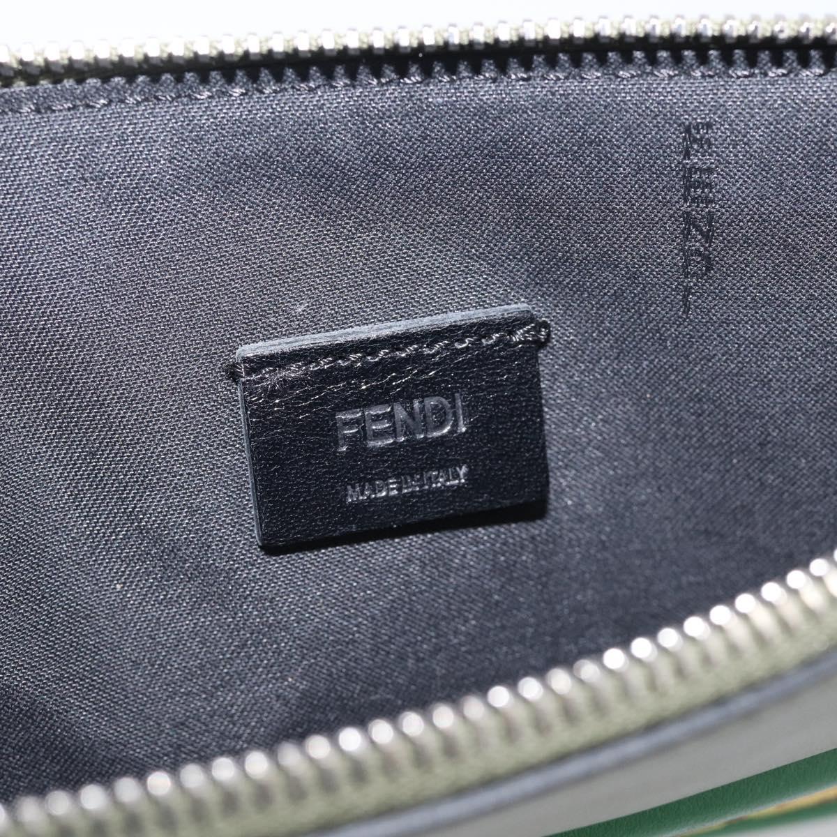 FENDI Clutch Bag Leather Khaki Silver 7N0078 Auth 213341