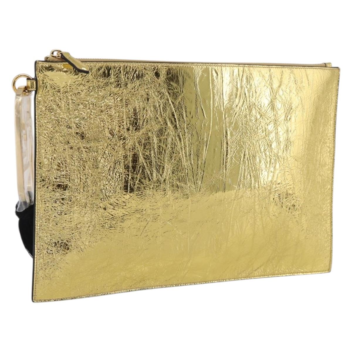 FENDI Clutch Bag Leather Gold 8N0178 Auth 213343V