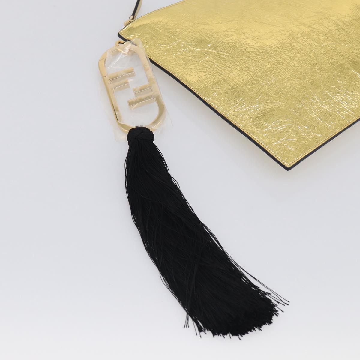 FENDI Clutch Bag Leather Gold 8N0178 Auth 213343V