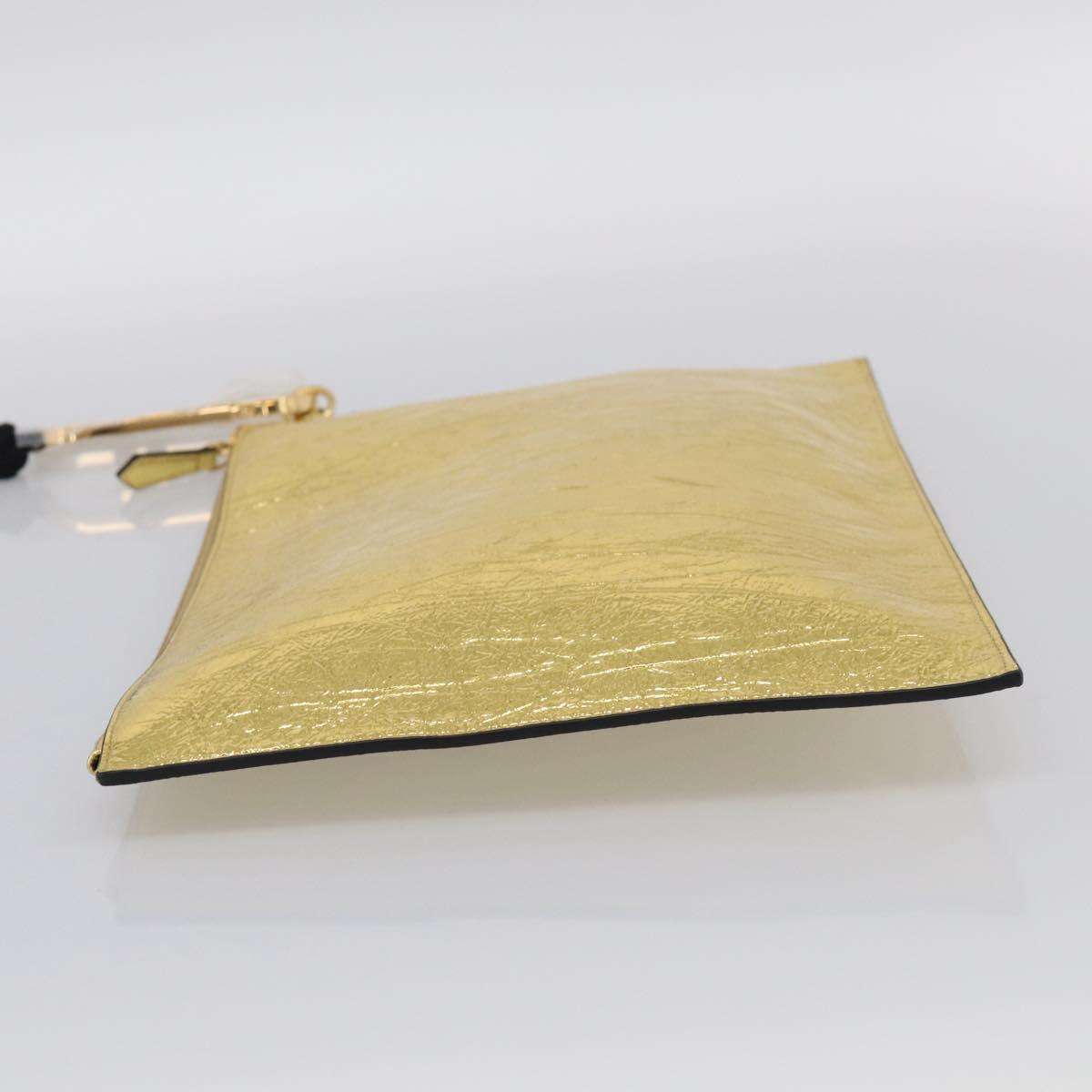 FENDI Clutch Bag Leather Gold 8N0178 Auth 213343V