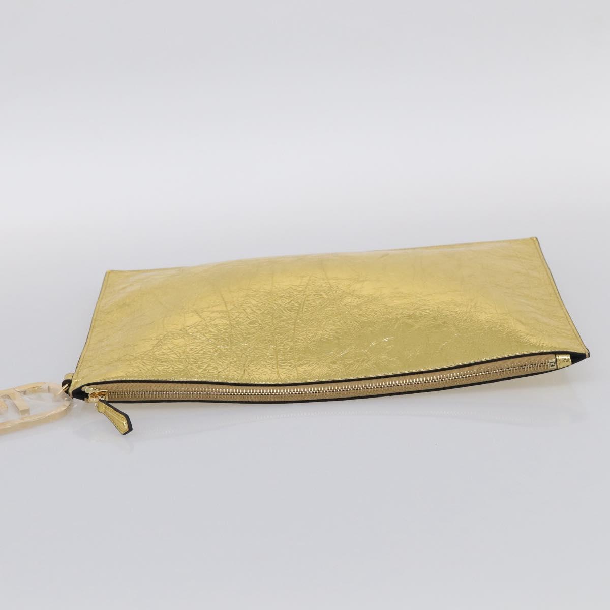 FENDI Clutch Bag Leather Gold 8N0178 Auth 213343V