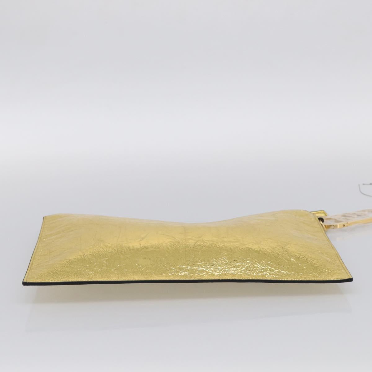 FENDI Clutch Bag Leather Gold 8N0178 Auth 213343V