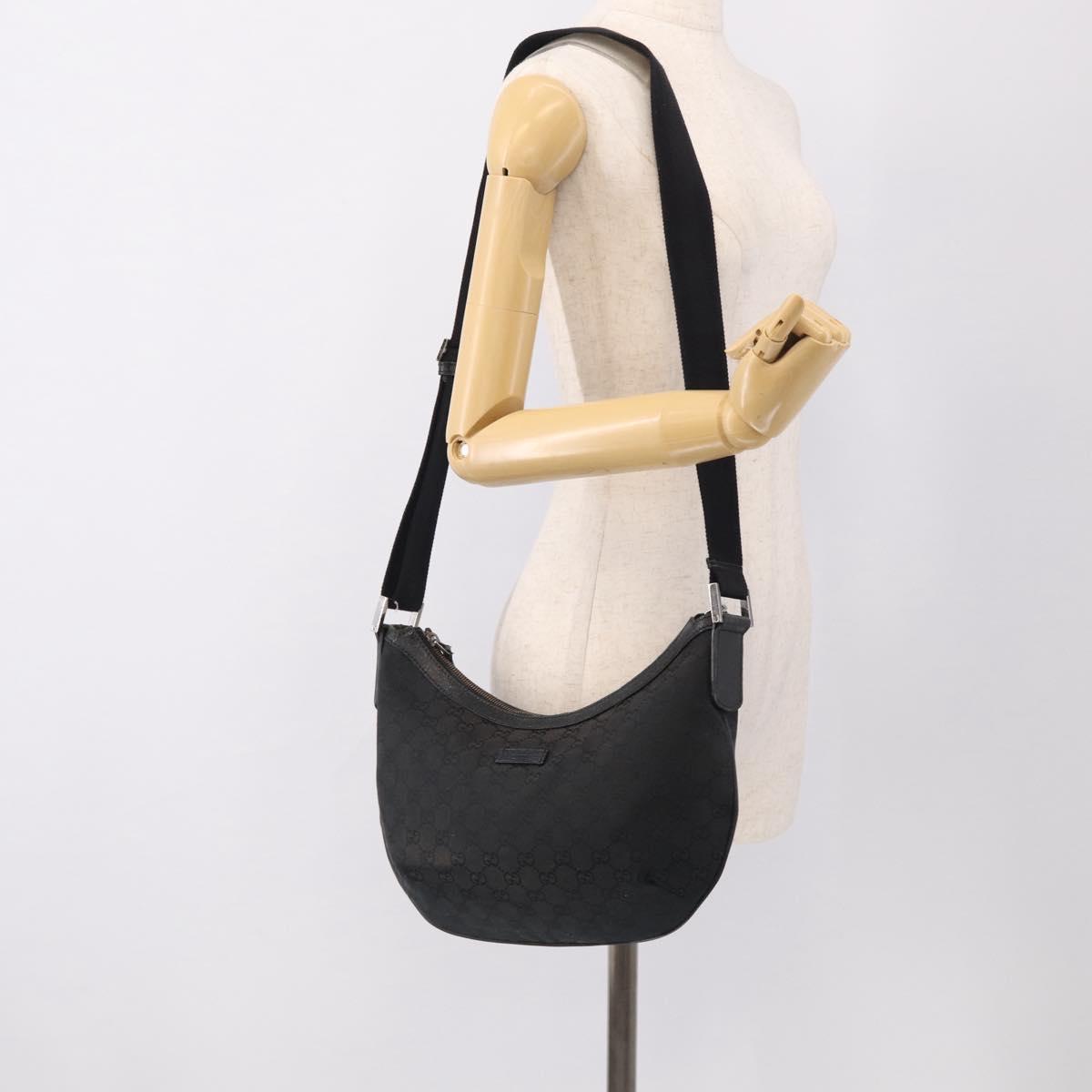 GUCCI GG Canvas Shoulder Bag Black Silver 181092 Auth 213346