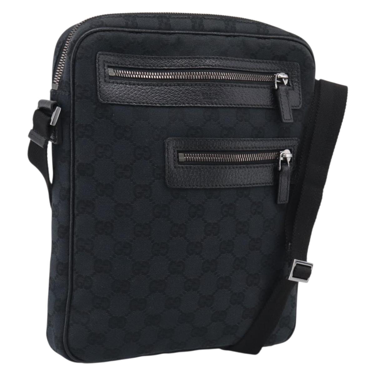 GUCCI GG Canvas Shoulder Bag Black Silver 92551 Auth 213347A
